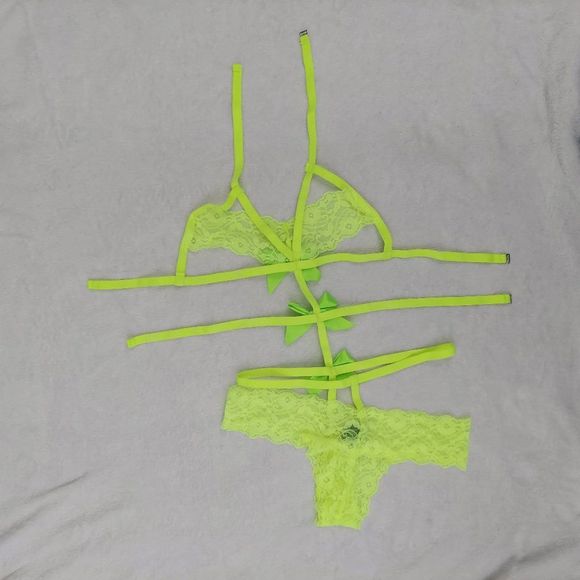 NWOT Exposed By Magic Silk Bands of Lace Neon Lace Bow Teddy, S/M - Picture 14 of 16